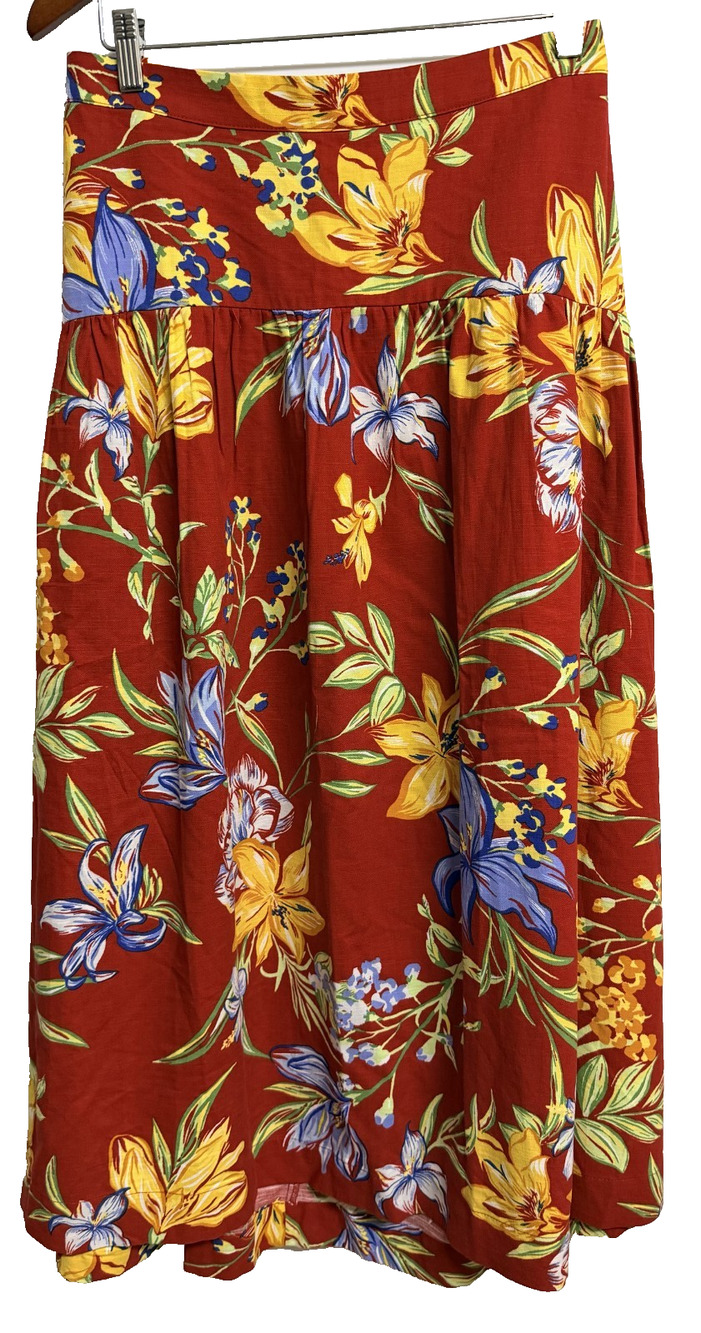 A New Day Skirt Women XXL 2XL Red Yellow Floral Drop Waist Tropical Floral NEW